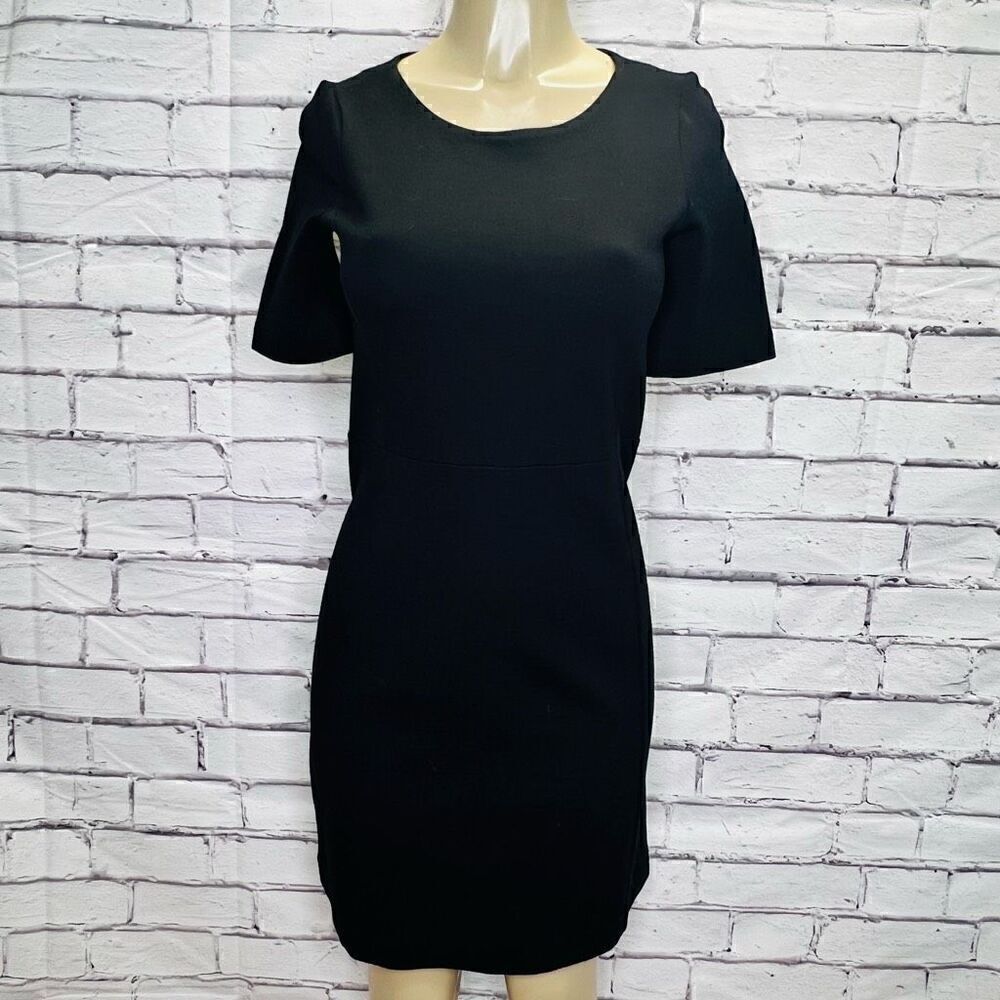 J. Crew Womens Black Back Zip Jewel Neck Short Sleeve Mini Sheath Dress Size 4